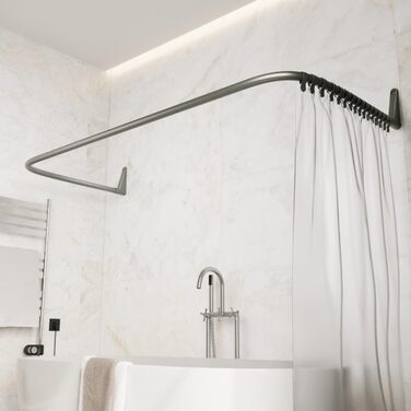 Штанга для душу Ericha L-подібної та U-подібної форми - 4-в-1 для ванни/душу - сталева з порошковим покриттям (сірий глянцевий)