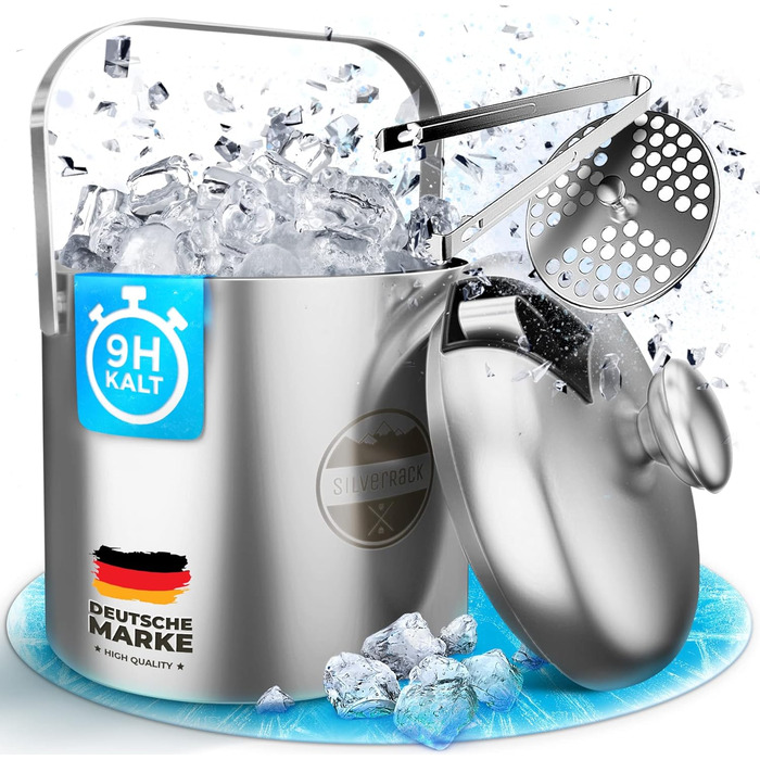 SilverRack Stainless Steel Ice Cube Container with Lid & Tongs [1.3l] - Ice Container for Ice Cubes, Perfect for Cold Drinks - Premium Ice Bucket as an Ice Cube Container