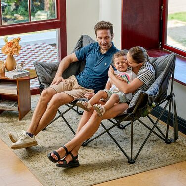 Кампінговий стілець-ліжко EVER ADVANCED для двох осіб, 145 см, сірий, до 400 кг, з високою спинкою, для саду, балкону, кемпінгу