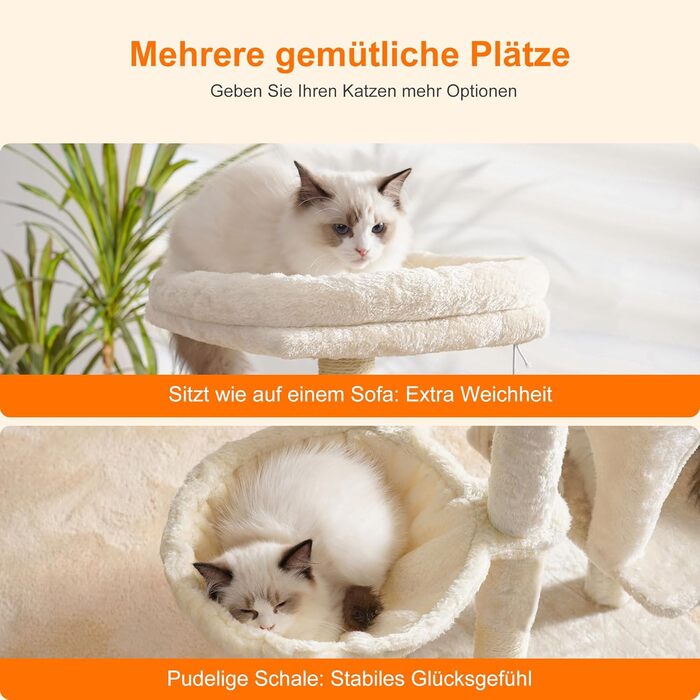 Котячий будиночок Heybly з щіткою для котів, котячий будиночок для домашніх котів з м'якою підставкою з плюшу, котячий когтетоп з кошиком, когтеточкою та когтедровом, HCT005SG (Бежевий)