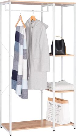 WOLTU Clothes Rack Organizer Coat Rack Laundry Rack Open Wardrobe with 4 Shelves for Bedroom Hallway, Wood and Steel (White + Light Oak)