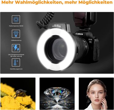 Кільцевий спалах K&F Concept TTL для Canon SLR/DSLR з підтримкою AF-допомогою, лічильник світла 14