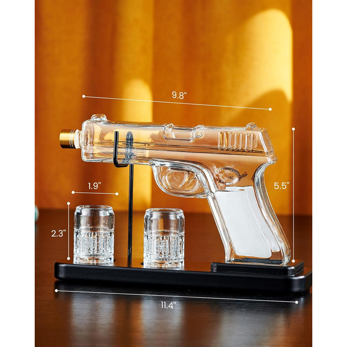 Kollea 15 Oz Gun Whiskey Decanter and 2.0 Oz Glasses Set, Whiskey Dispenser for Schnapps, Bourbon, Whiskey Gift Sets for Men, Fathers, Brothers, Unique Gifts for Father's Day, Birthday, Anniversary