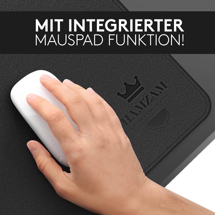 Підкладка для столу HAMZAM з PU шкіри, 90x40 см - преміум якість, з інтегрованим ковриком для миші, чорна