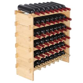 VEVOR Wine Rack, Wine Stand for 48 Bottles, Bamboo Bottle Rack with 6 Compartments, Stackable Vintage Wine Rack Metal for Cellar, Bar, Storage Room, etc. Bottle Holder Wine Bottle Rack, Holds up to 60 kg