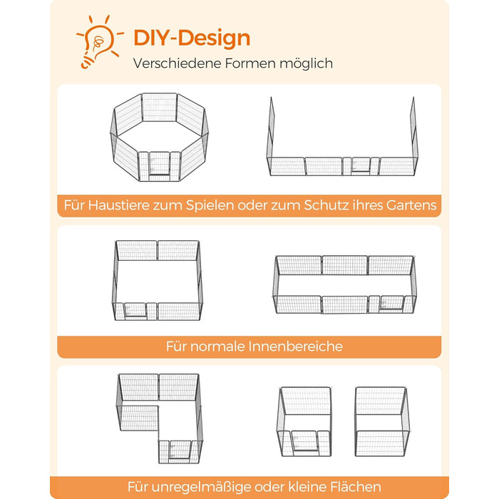 Вольєр для тварин Feandrea Freilaufgege XL (77x80 см), сірий, збірний, для великих тварин, 8 панелей