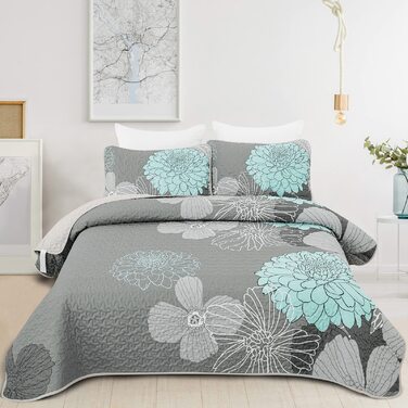 Покривало Tagesdecke WONGS BEDDING 220x240 см, зелене, квітковий дизайн, мікрофібра, комплект з 2 наволочками 48x75 см