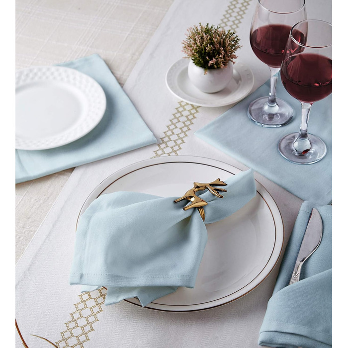 Encasa XO Cotton Fabric Napkins | Set of 12 | Size 43x43 cm | Solid Ice Blue | Machine Washable