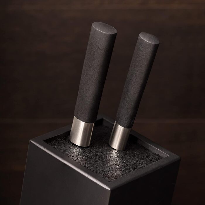 Navaris Acacia Wood Knife Block with Bristle Insert - Unfitted Knife Block made of Wood - Universal for Kitchen Knives, Chef's Knives, Cooking Utensils - Black