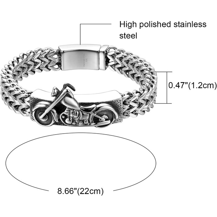 Чоловічий браслет-ланцюг JewelryWe в готичному стилі для байкерів з нержавіючої сталі, сріблястий