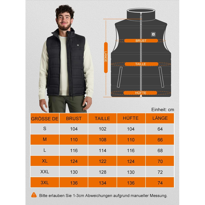 Обогріваючий жилет UNBON з акумулятором 10000mAh USB, чоловічий/жіночий, 3 режими нагріву, 6 зон нагріву, чорний