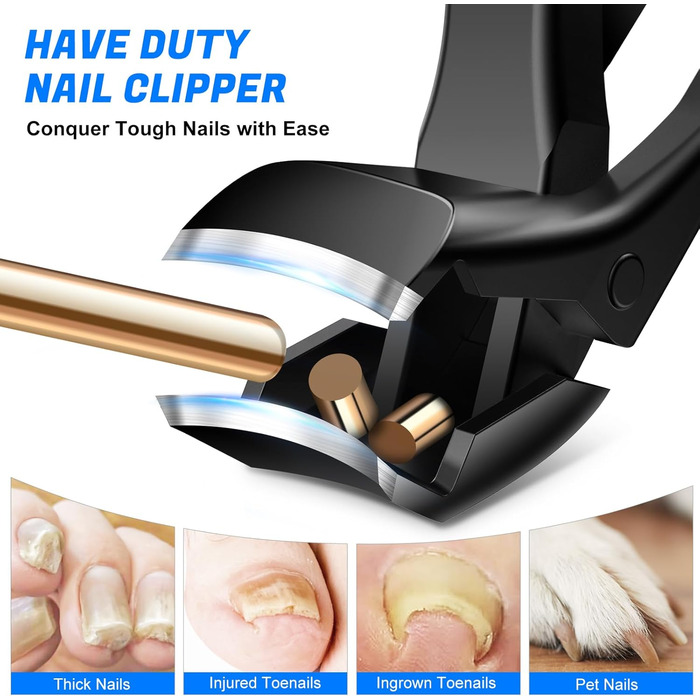 Манікюрний інструмент для товстих нігтів: кусачки для нігтів на ногах з контейнером, професійні кусачки для чоловіків, гострі кусачки для нігтів з довгим руків'ям та нахиленою лезою, срібно-чорно-коричневого кольору