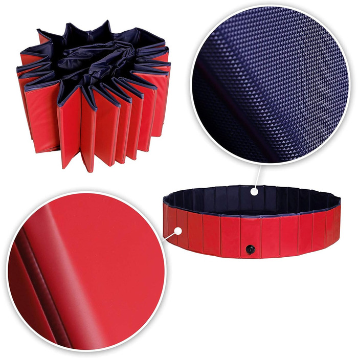 Дитячий надувний басейн для собак Lionto, Ø 80 см, 20 см заввишки, антиковзне покриття, зливний отвір, синьо-червоний, S (80 см Ø)