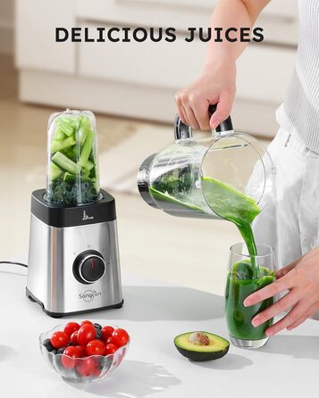 Sangcon 5-in-1 Stand Mixer & Smoothie Maker - 500W Power, 3 Speed Settings, Pulse Function, Glass & Stainless Steel Cups