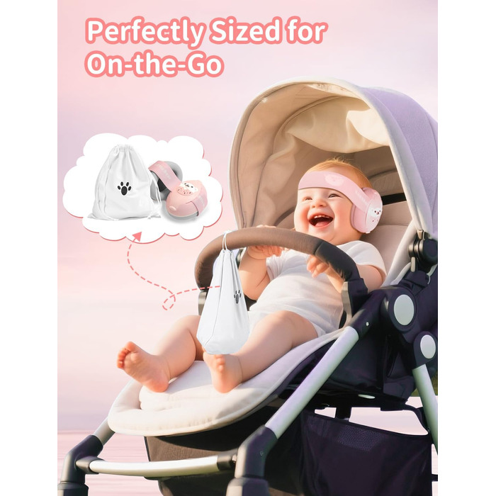 Навушники для дітей Baby Gehörschutz - 2-в-1, захист вух, зменшення шуму, регульоване наголов'я (Рожевий)