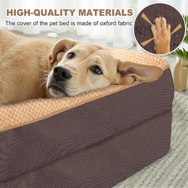 JOYELF Orthopedic Dog Bed for Large Dogs, Waterproof Foam Sofa with Removable, Washable Cover and Non-Slip Bottom for Small to Medium-Sized Dogs - Coffee