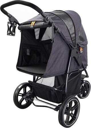 COOPER Складаний собачий візок до 32 кг | Регульована висота ручки, кошик для покупок | М'які ручки, світловідбиваючий дизайн | Ідеальний для транспортування тварин – Чорний