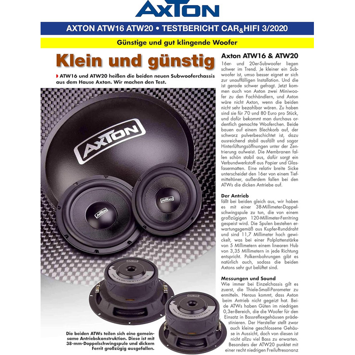 Сабвуфер AXTON ATW16 16 см для авто, 2x2 Ом, 75 Вт RMS, басовий динамік