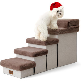 Pet Stairs for Small Dogs with Storage, Dog Stairs Foldable for Bed Couch, Dog Stairs Dog Ramp with Non-Slip Bottom, Leak-Proof, Up To 80kg, 33x8x5cm, Steps, (Brown, 5, 33x101x54cm)
