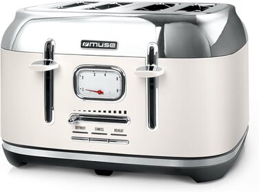 Тостер Muse MS-131 BC Beige: 4-х місний, з регулюванням ступеня підсмажування, ретро-дизайн, з підсвічуванням та крихкозбирачем