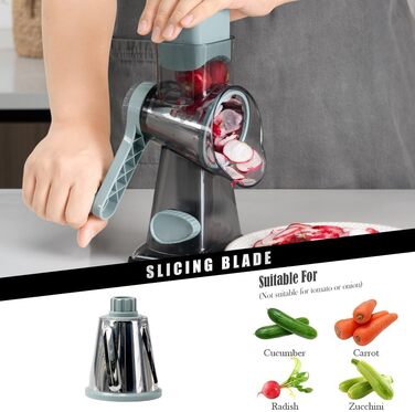 Ручна тертка для сиру та овочів Dreamhigh з ручкою, 3 змінні леза з нержавіючої сталі, ідеальна для сиру, овочів, горіхів та інших продуктів, білий (блакитний)