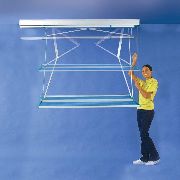 Сушарка для білизни на стелю JUWEL Samba 200 (13,7 м сушки, для великих речей/постільної білизни, регулювання висоти до 120 см)