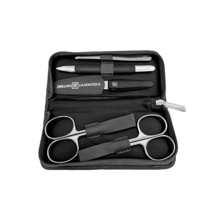 Набір для манікюру Zwilling 5-ти частинний: ножиці, пінцет, догляд за нігтями. Чорне шкіряне етажерка