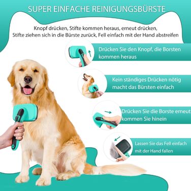 Щітка для собак і котів, самоочисна, для видалення підшерстка та відмерлого волосся, підходить для довгошерстих та короткошерстих порід, делікатна до шкіри, зменшує випадання шерсті, зелена (аква-зелений), 2 шт.