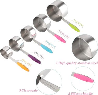Stainless Steel Measuring Cup and Spoon Set - Measuring Cups and Spoons for 10 and 5, Mini Stainless Steel Measuring Spoon Set for Dry and Liquid Ingredients
