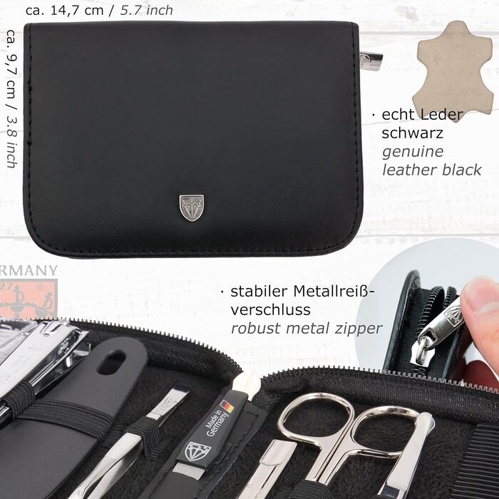 Набір для манікюру DREI SCHWERTER MONZA (10 шт.) - чорний, з натуральної шкіри, для подорожей