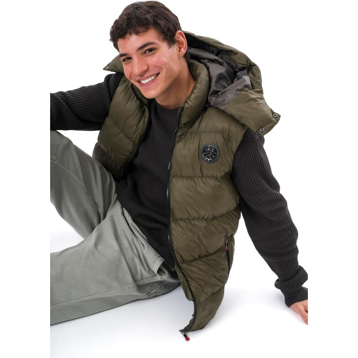 Чоловіча жилетка з пуховим наповнювачем – преміум якість, м'який матеріал, знімна капюшон (L, Хакі)