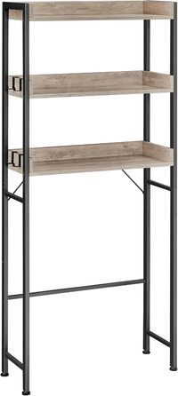 VASAGLE Toilet Shelf, 3 Tiers, Bathroom Shelf, Space-Saving, Easy to Assemble, for Laundry Room, Industrial Style, Rustic Brown and Black, BTS002B01 (Grey + Black)