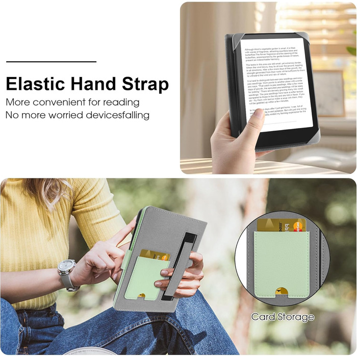 Чохол для електронних книг Pocketbook/Tolino/Sony/Kindle/Kobo, зелений, шкіряний