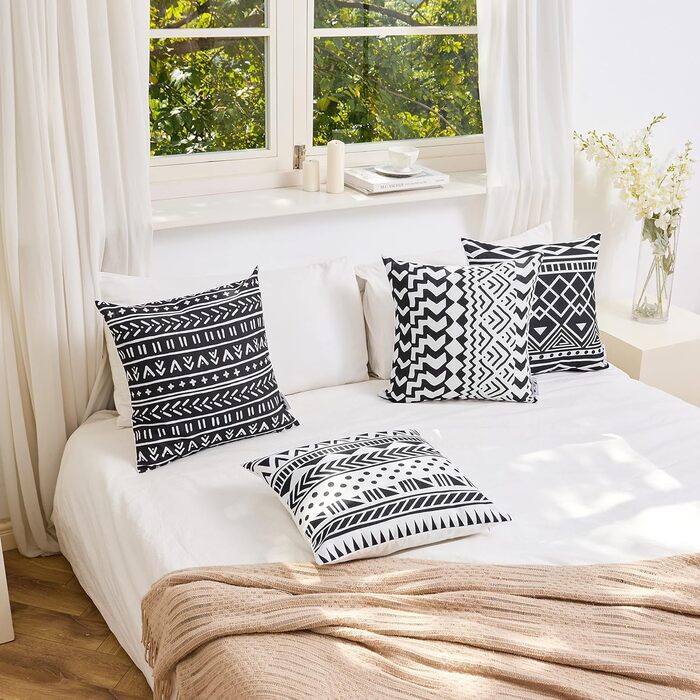 Paco Home Pillow Cover, Sofa Pillow Cover, Cushion Cover, Decorative Pillow, Throw Pillow, Couch Pillow, Modern Geometric Patterns, Color: White-Black, Sets: 4pcs Set White-black 4pcs Set