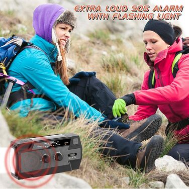 Сонячне радіо YIKANWEN AM/FM з ручкою, USB, акумулятор 4000mAh, для кемпінгу та подорожей (червоний, чорний)