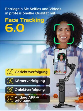 Стабілізатор Gimbal AOCHUAN для iPhone та Android - 3-осьовий, з фокусуванням, трекінг облич/об'єктів, для відеозйомки