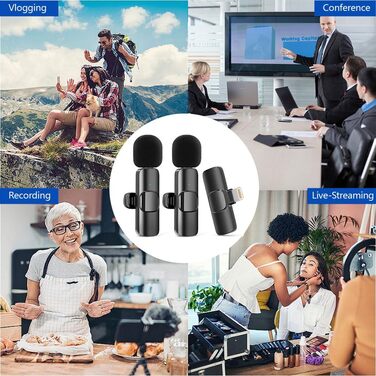 Беспроводной петличный микрофон 2St для iPhone/iPad: Plug-and-Play, шумоподавление, для видеоблогинга, YouTube, TikTok (2 шт.)