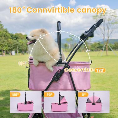 Візок для собак та дітей, складаний, рожевий. Pet Stroller з сітчастими віконцями та кошиком для зберігання. Підходить для маленьких та середніх собак.