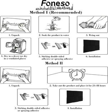 Акустичний поролон Foneso для звукоізоляції, панелі-поглиначі шуму 30x30x5 см, висока щільність 25кг/м³, чорний (12 шт) для студії, офісу та кінотеатру