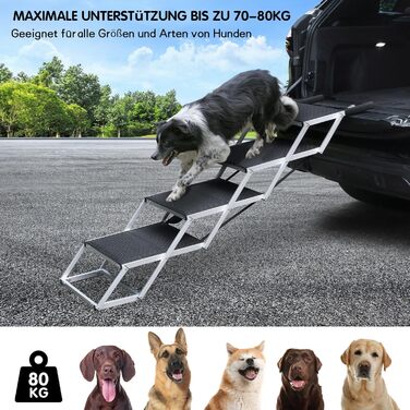 SDLDEER Dog Ramp for Car - 4 Step Collapsible Dog Ramp, Adjustable Height, Supports up to 80kg, Suitable for All Vehicles
