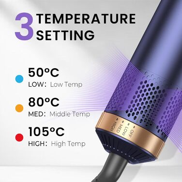 Фен-щітка 5 в 1 Airstyler Pro 1000W з регулюванням напрямку повітря, іонізація, для створення об'єму, локонів та укладання волосся, Blaugold