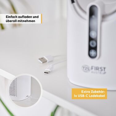 Вентилятор настільний First Austria з акумулятором 2500mAh, USB зарядка, сенсорний дисплей, білий