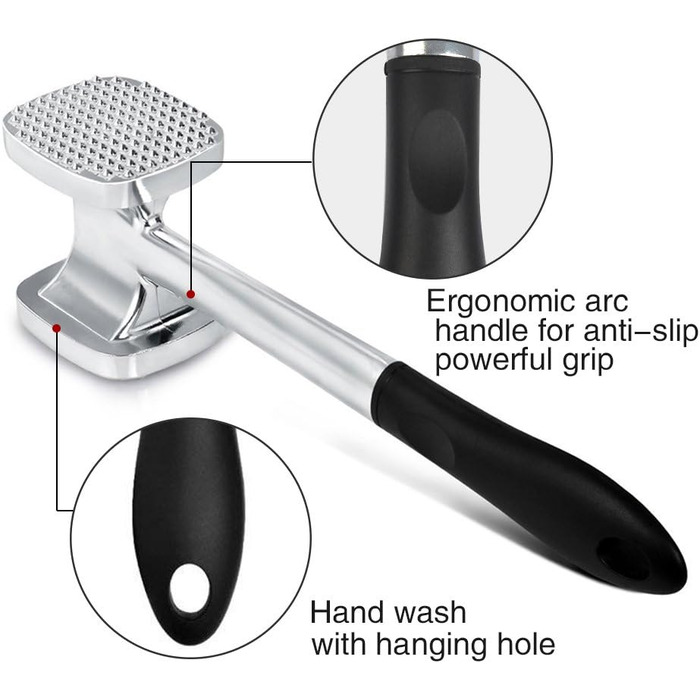 Кухонний молоток для м'яса TIMESETL 28 см з подвійним боком, антипригарне покриття, для шніцелів, стейків, птиці