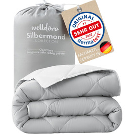 Welldora OPTICLIMA Allergy Bed Comforter 220x240 | Clinically Tested | Oeko-Tex Certified in Germany | All-Season Comforter for Summer & Winter | Reversible Comforter Silver Gray-White | Premium Quilted Comforter One-Piece All-Season Comforter 220 x 240 cm