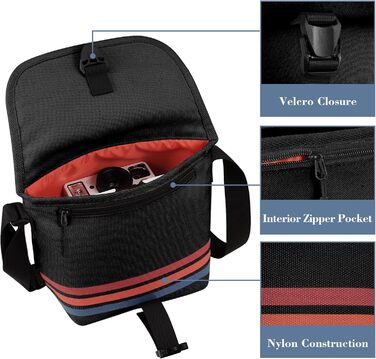 Чохол Fintie для камери Polaroid Now/Now+ Gen 2 I-Type, Polaroid Originals OneStep+/Onestep 2, з тканини, з регульованим ременем та внутрішньою кишенею, чорний з смугою