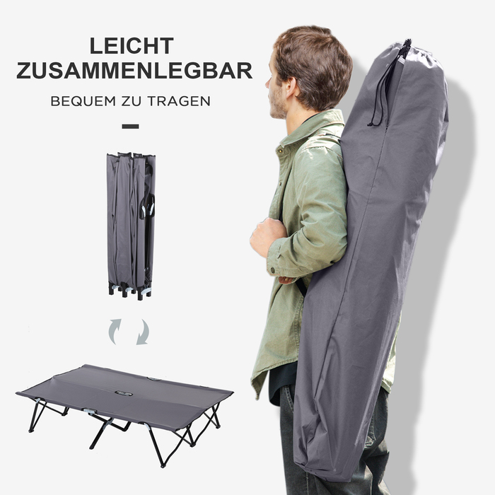 Outsunny Folding Camping Bed for 2 People, Folding Field Bed with Carry Bag, Weight Capacity up to 136 kg, Steel, Oxford Grey, 193 x 125 x 40 cm | Aosom