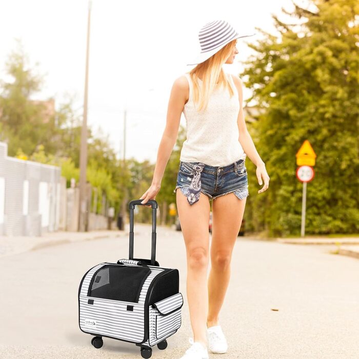 Транспортна сумка для собак та котів Galatée з колесами, розкладний рюкзак-переноска для тварин, сумісна з авіакомпаніями, з дихаючою сіткою (білий)