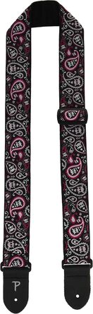 Гітарний ремінь Perri's Leathers з нейлону з жаккардовим малюнком троянд та черепів (бежевий, регульований) - для акустичної, бас та електрогітари, зроблене в Канаді