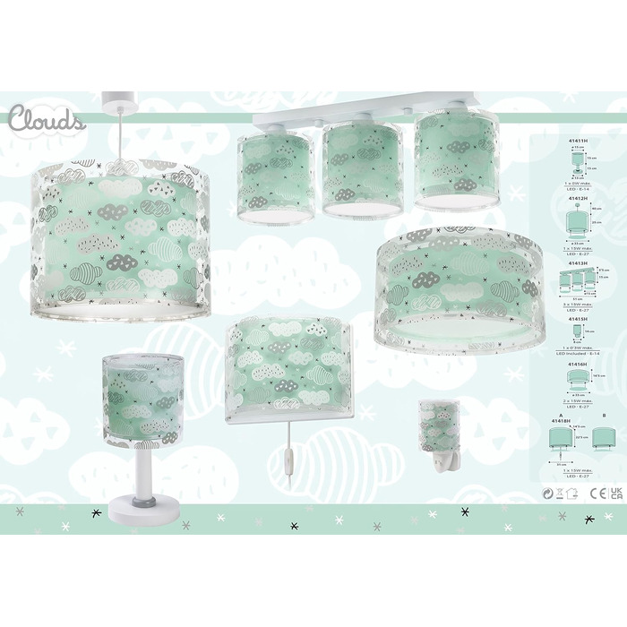Dalber children's lamp pendant light hanging lamp Clouds green children's room lamp