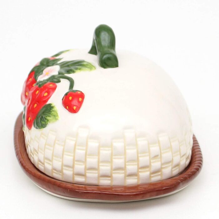 Dolomite Butter dish/Butter bell with strawberry relief. Size approximately 19.5 x 12.5 x 9.4 cm, 9